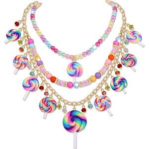 Kawaii Layered Candy Necklace Colorful Crystal Beads for Women Fun Gift